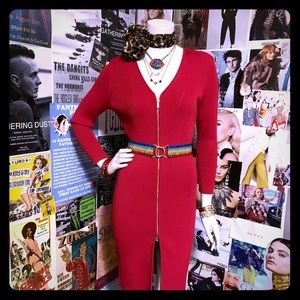 Karl Lagerfeld Paris Red Zipper Bodycon Dress Sz S